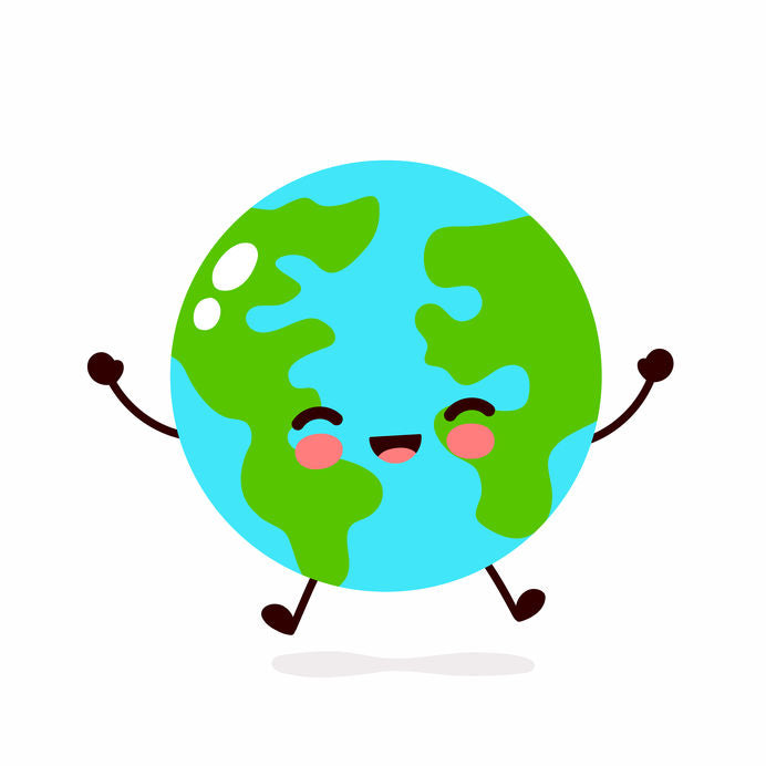 A cartoon of planet earth smiling and jumping